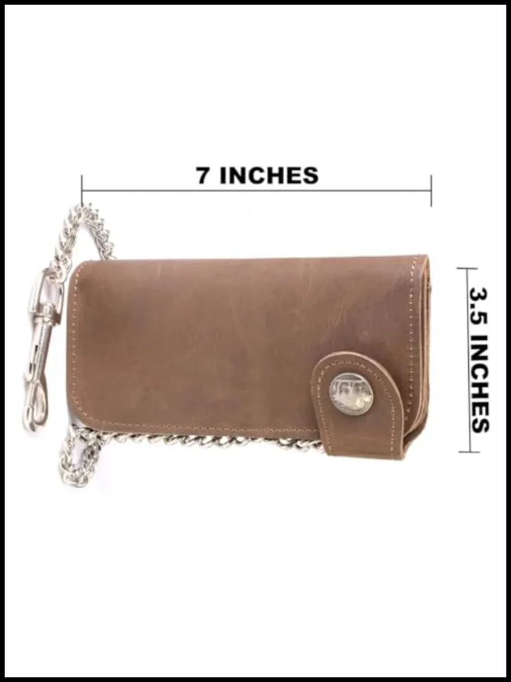 Full-Grain Leather Biker Bifold Wallet with Removable Steel Chain